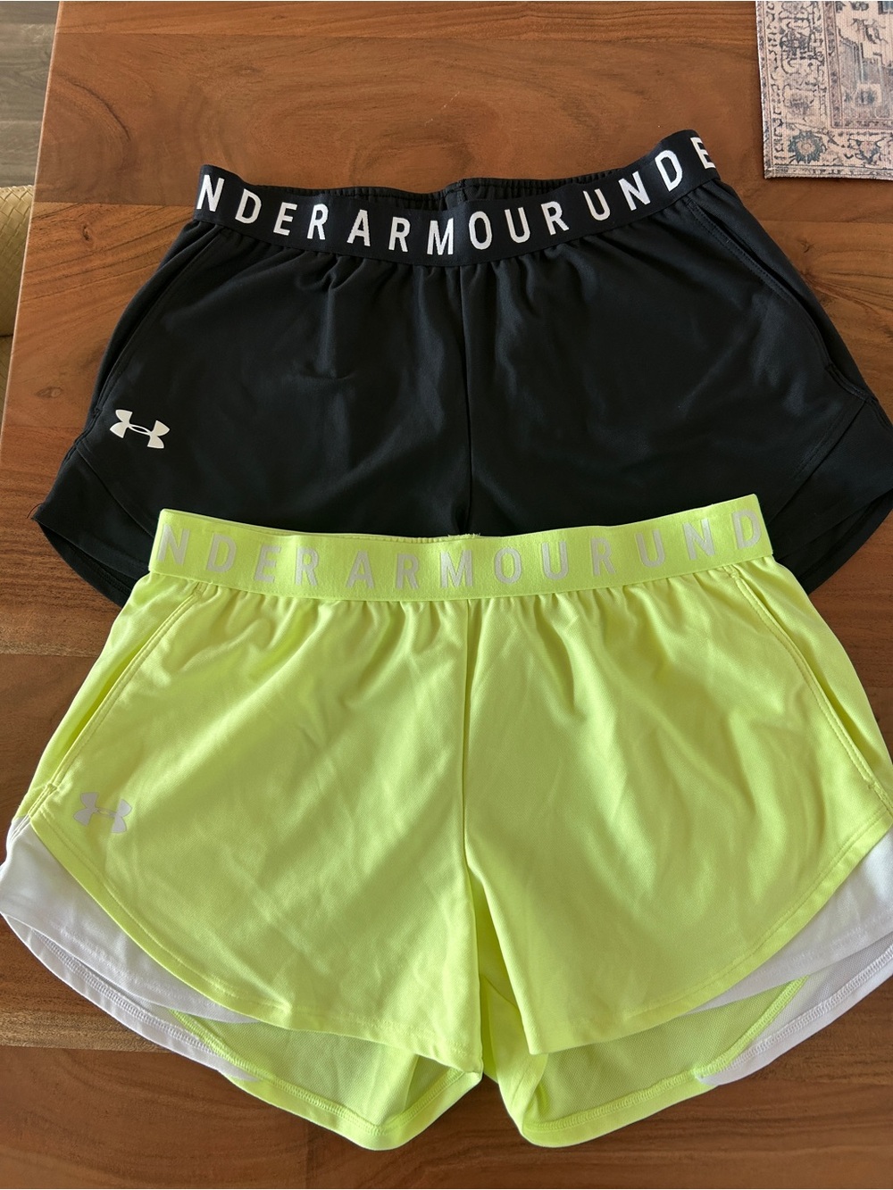 Under Armour Women’s Athletic Shorts — Black & Neon Yellow Medium